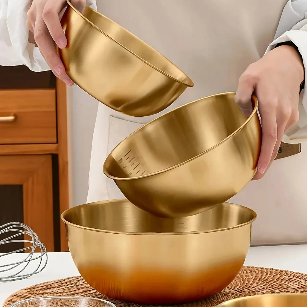 3 Pack Stainless Steel Salad Bowl Set, Oven-safe Kitchen Tableware with Graduated Mixing Bowls, Suitable for Baking and Mixing